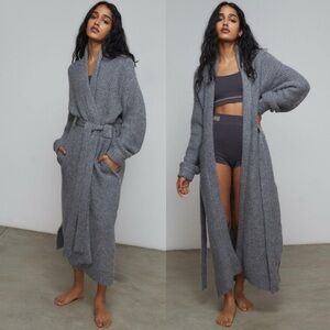 Lunya Chunky Wool Belted Robe in Serene Grey Charcoal XS/S